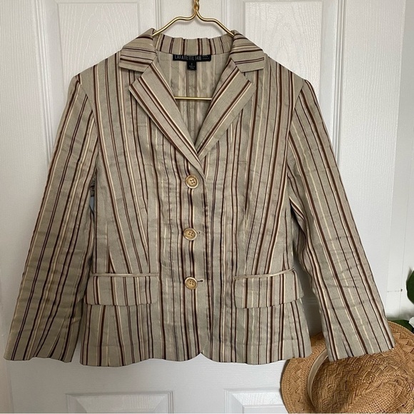 LAFAYETTE 148 striped suit fall colors Jacket size 2 Shorts size 4 linen blend - Picture 6 of 15